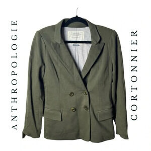 0437. ANTHROPOLOGIE CORTONNIER‎ HUNTER GREEN BLAZER LONG SLEEVES SHOULDER PADS